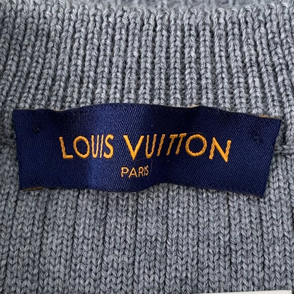 Louis Vuitton Gray Wool Ribbed Sweater With Black Elbow Patch & Back Logo Mens - Picture 5 of 7